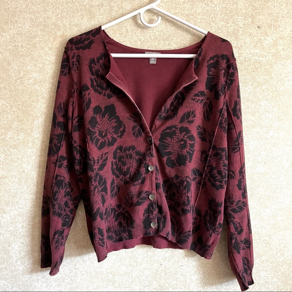 J.jill Women Sweater Size MP Maroon/ Black